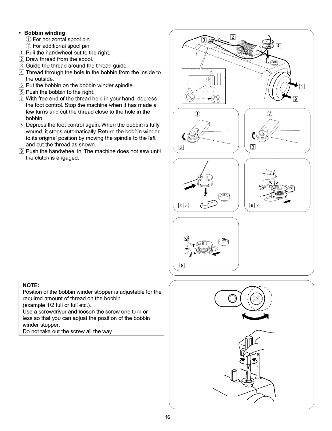 Singer 384. 18028300 owner manual Bobbin winding 