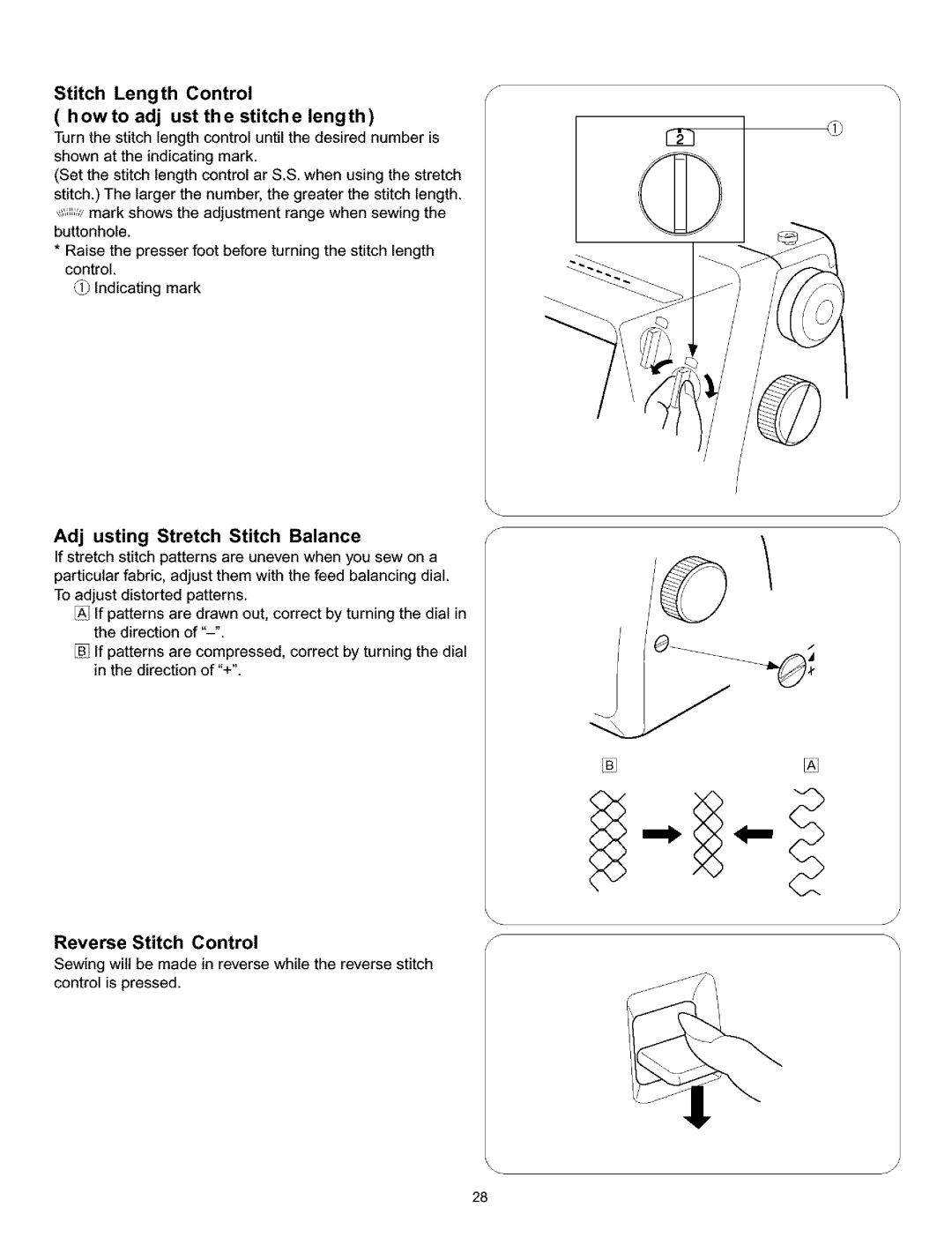 Singer 384. 18028300 owner manual Howto adj ust the stitche length, Stitch Length Control, Control is pressed 