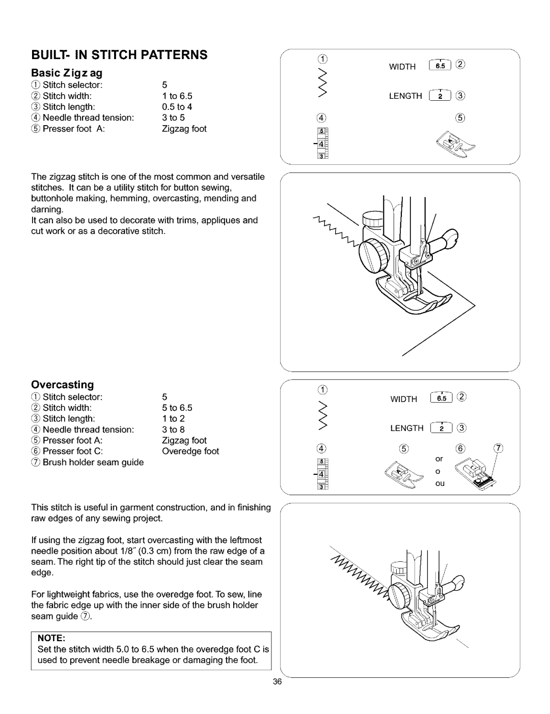 Singer 384. 18028300 owner manual BUILT- in Stitch Patterns, Basic Zigz 