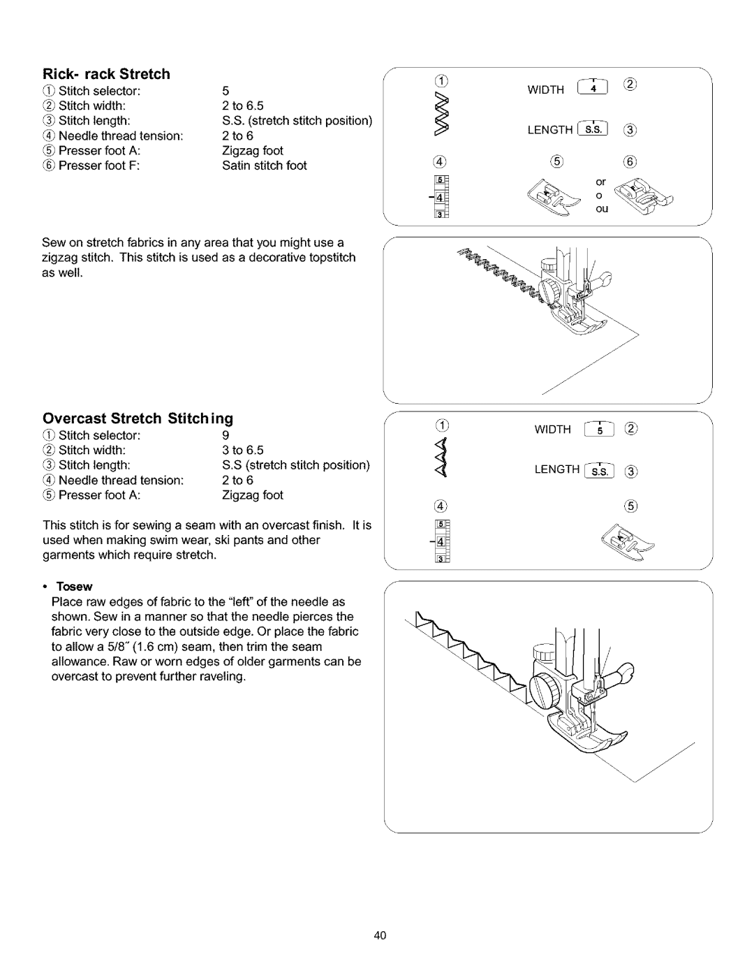 Singer 384. 18028300 owner manual Rick- rack Stretch, Overcast Stretch Stitching 