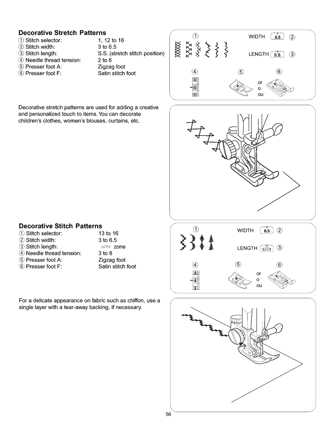 Singer 384. 18028300 owner manual Decorative Stretch Patterns, Decorative Stitch Patterns 