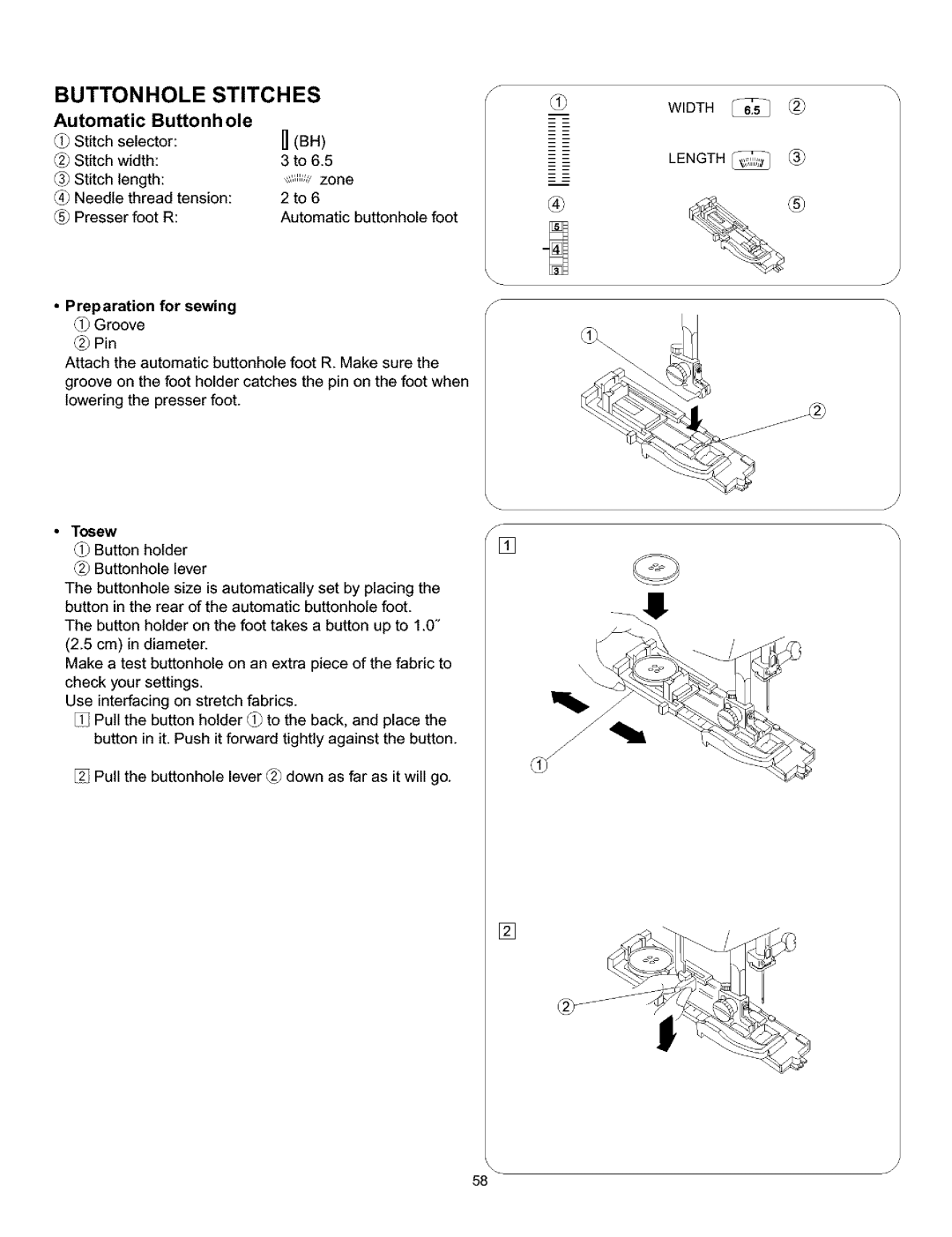 Singer 384. 18028300 owner manual Buttonhole Stitches, Automatic Buttonh ole, Preparation For sewing 