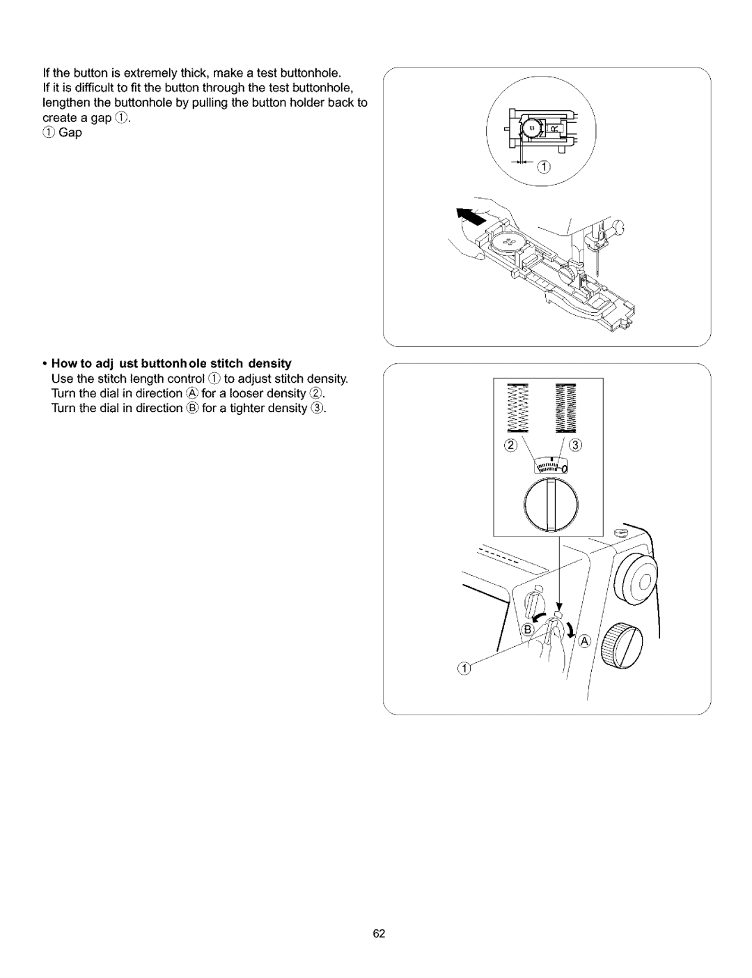 Singer 384. 18028300 owner manual Howto adj ust buttonhole stitch density 