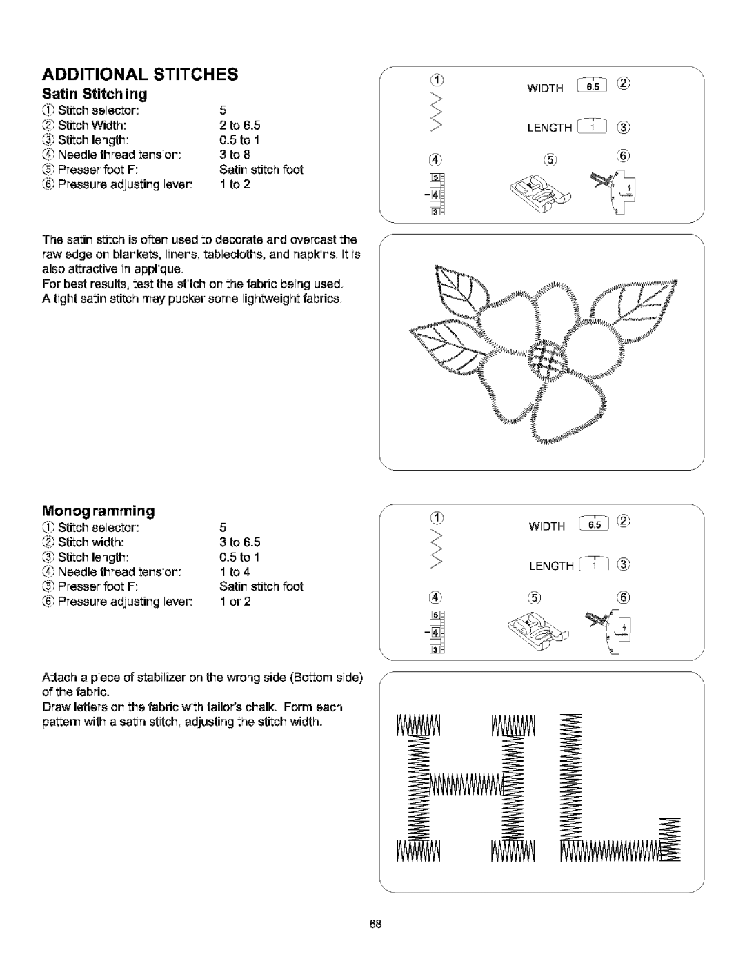 Singer 384. 18028300 owner manual Additional Stitches, Satin Stitch ing 