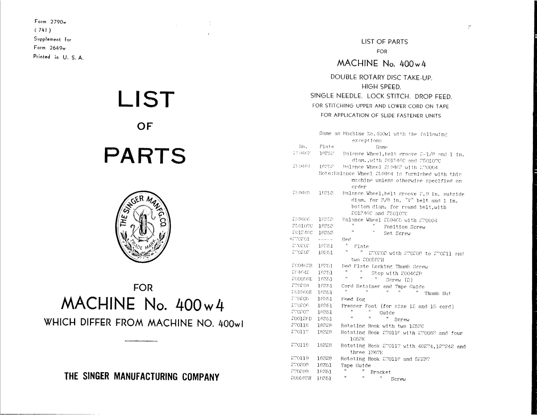 Singer 400W4 manual 