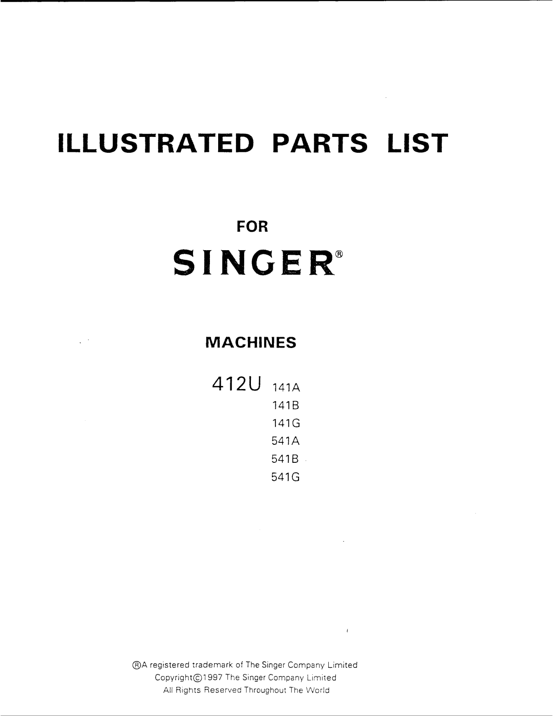 Singer 412U141G, 412U141B, 412U541A, 412U541G, 412U141A, 412U541B manual 