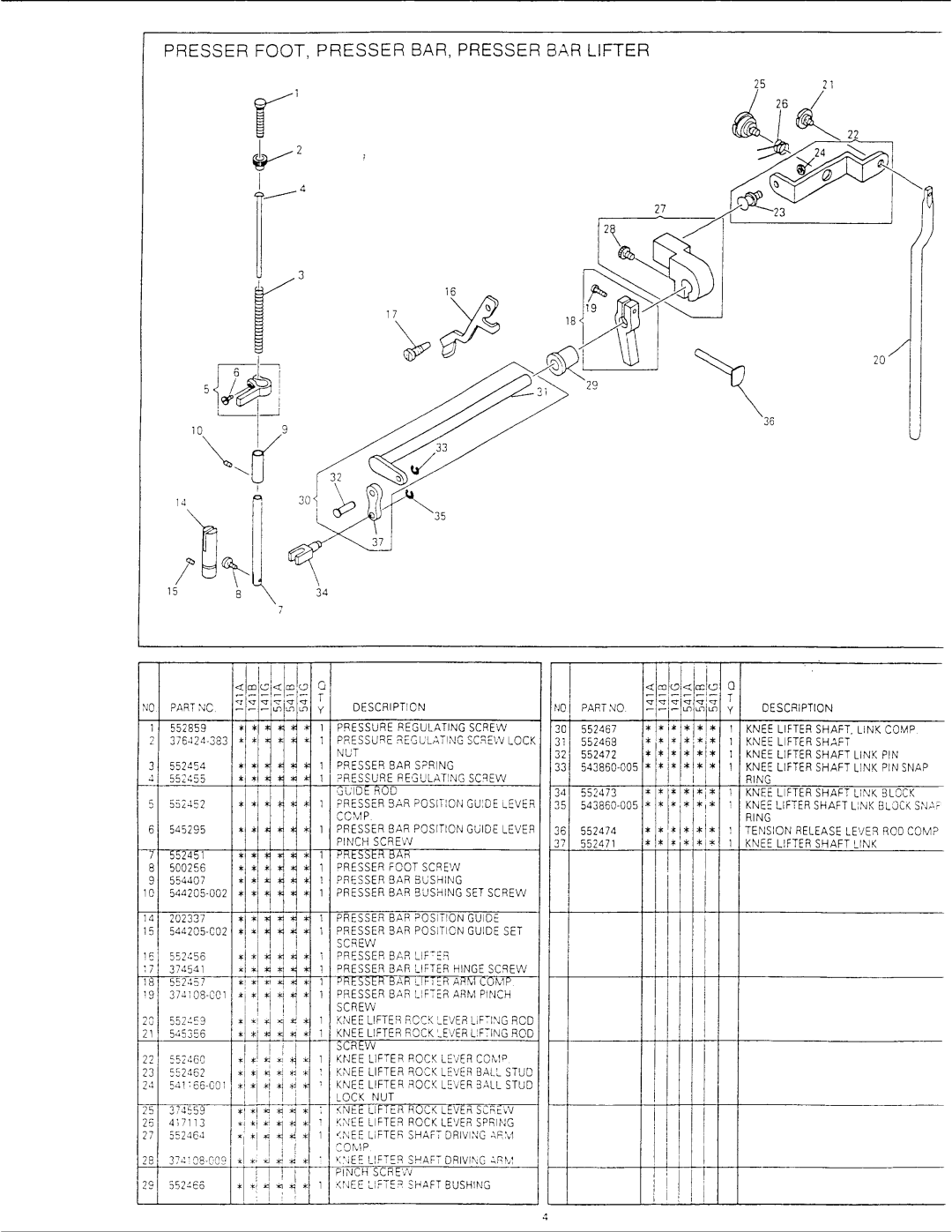 Singer 412U141B, 412U141G, 412U541A, 412U541G, 412U141A, 412U541B manual 