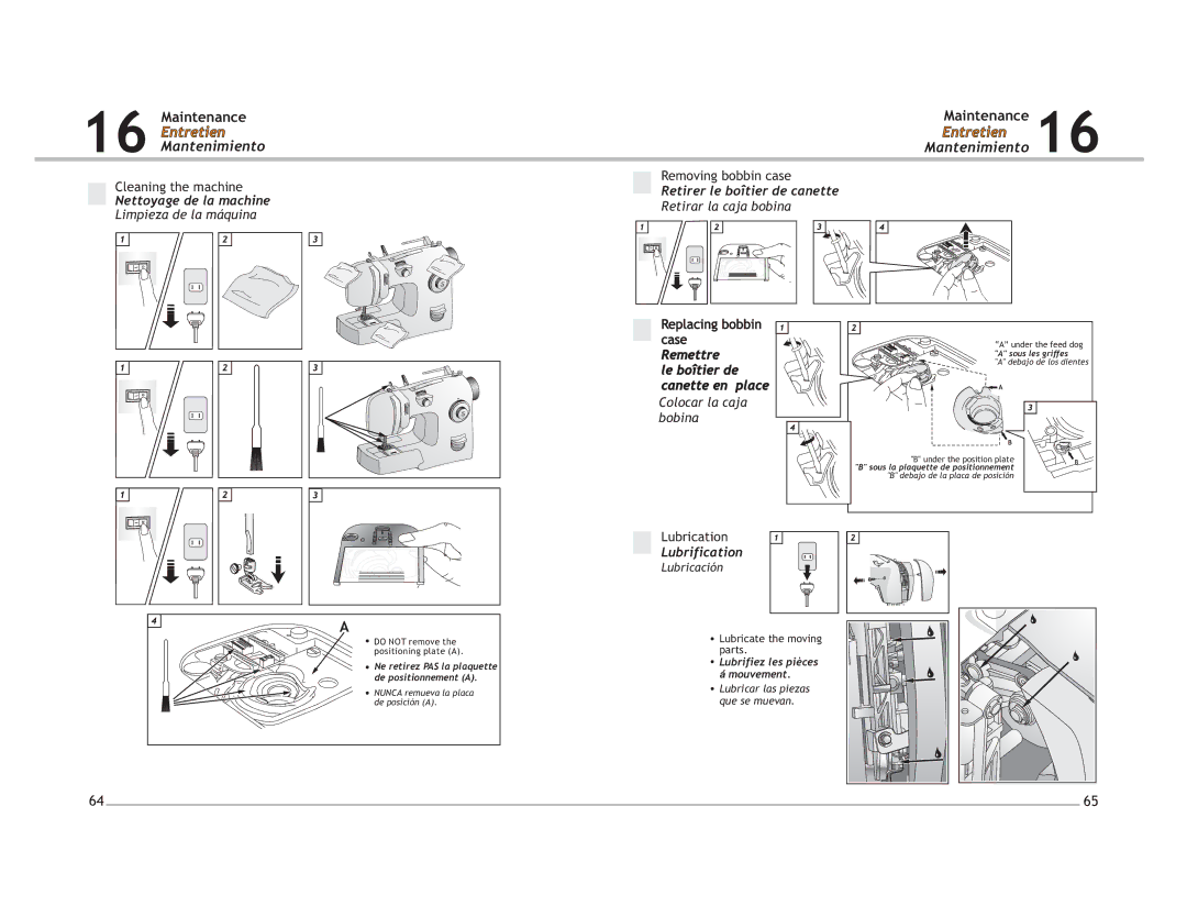 Singer 4205, 4210 Entretien Mantenimiento, Nettoyage de la machine, Retirer le boîtier de canette, Lubrification 