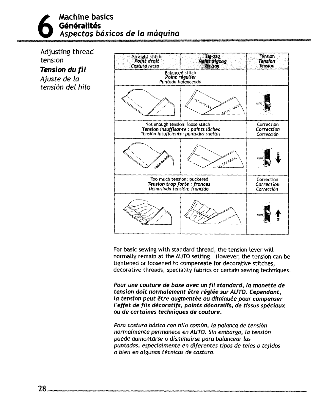 Singer 4228, 4220 manual Aspectos bsicos de la m6quina, Tension du f!i 