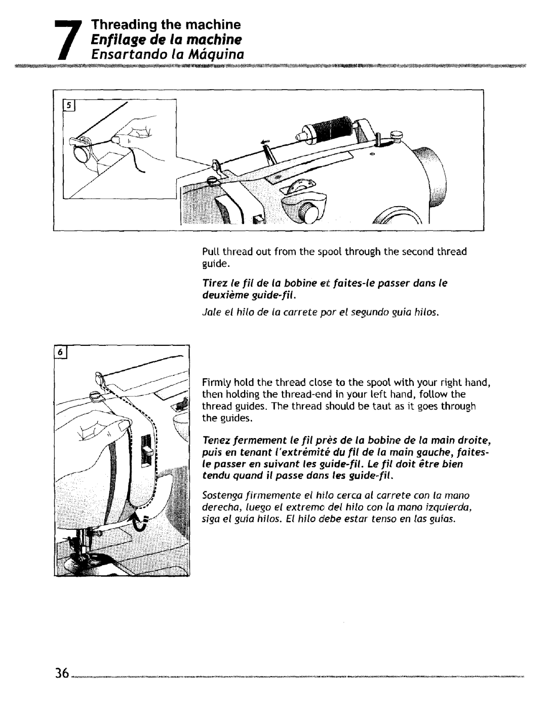 Singer 4228, 4220 manual Enfilage de la machine, Ensartando la M6quina 