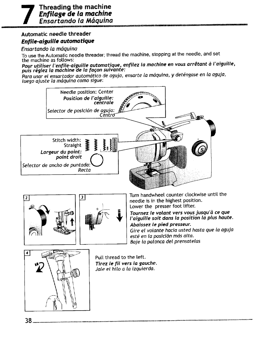 Singer 4228, 4220 manual Ensartando la Mquina, Enfilage de la machine, Enfile-aiguille automattque 