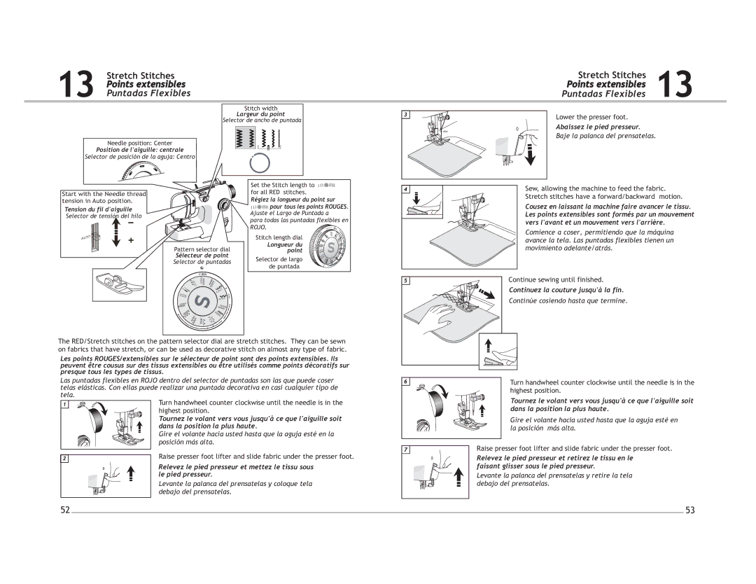 Singer 4220 manual Stretch Stitches, Points extensibles Puntadas Flexibles 