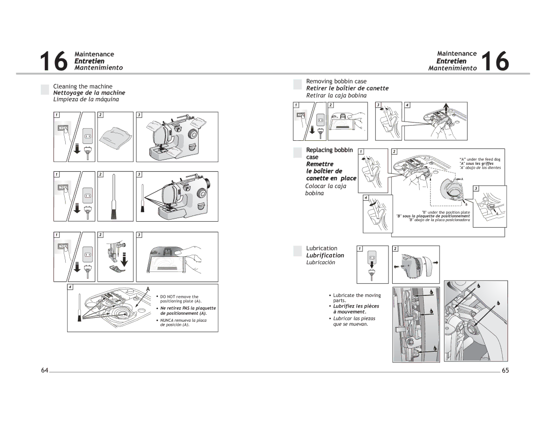 Singer 4220 manual Maintenance, Entretien Mantenimiento 