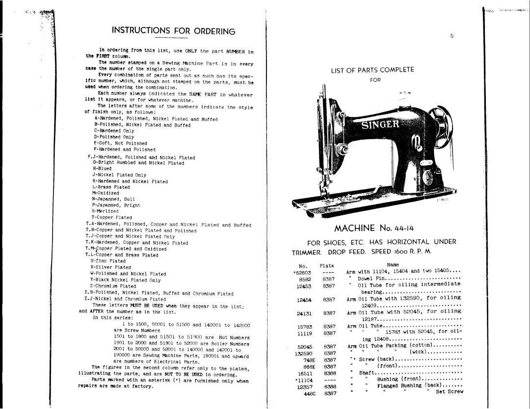 Singer 44-14, 44-15 manual 