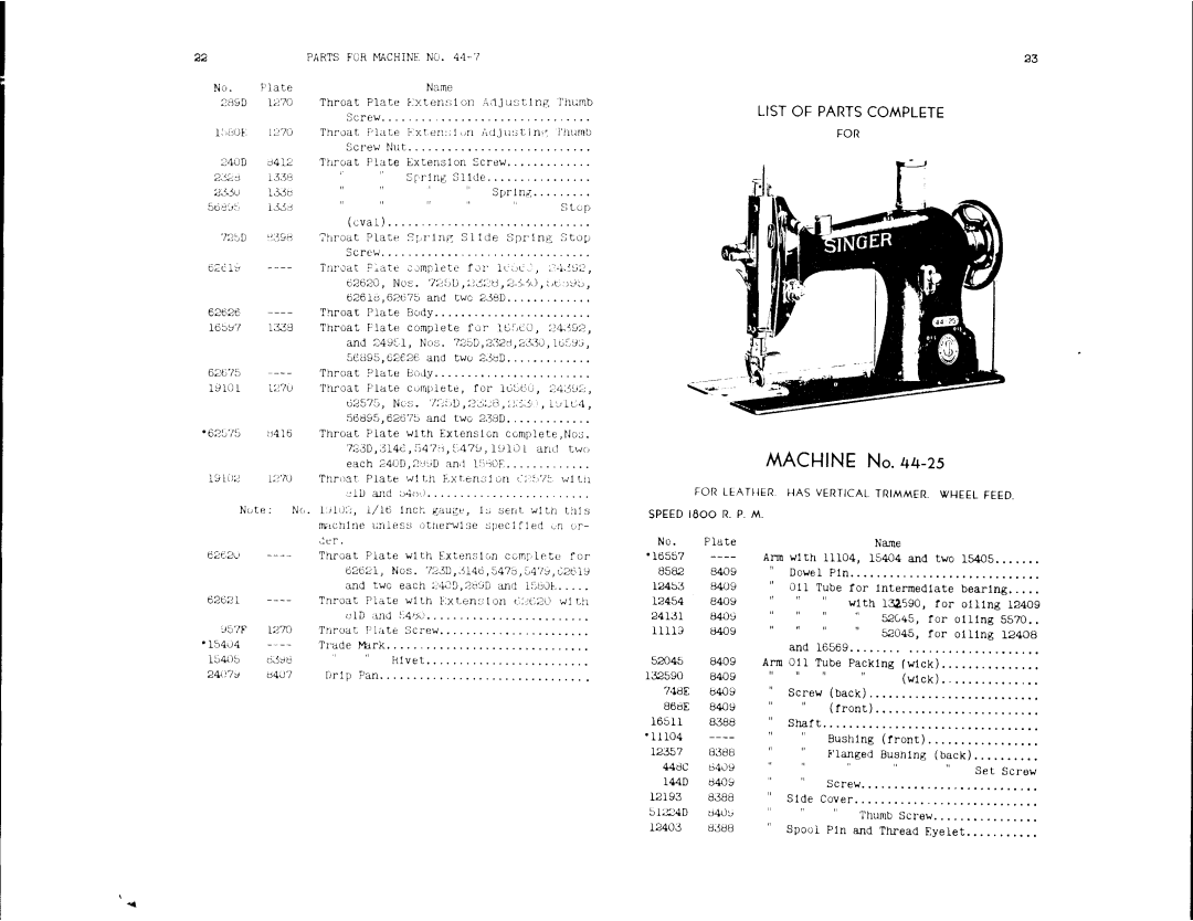 Singer 44-4, 44-7, 25 manual 