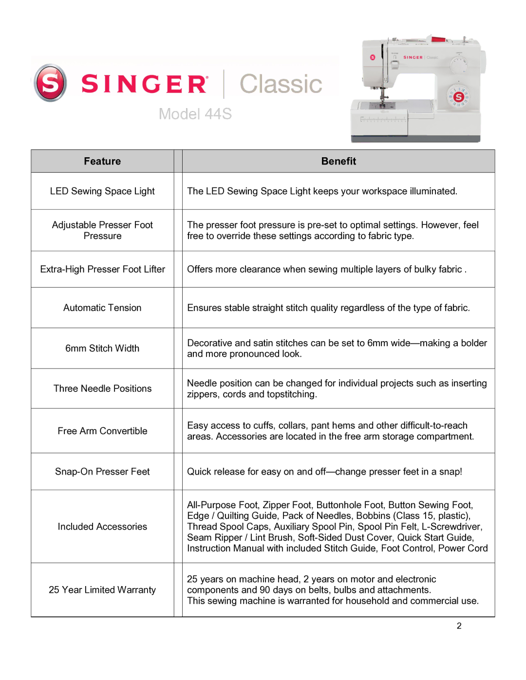 Singer 44 S manual Free to override these settings according to fabric type 