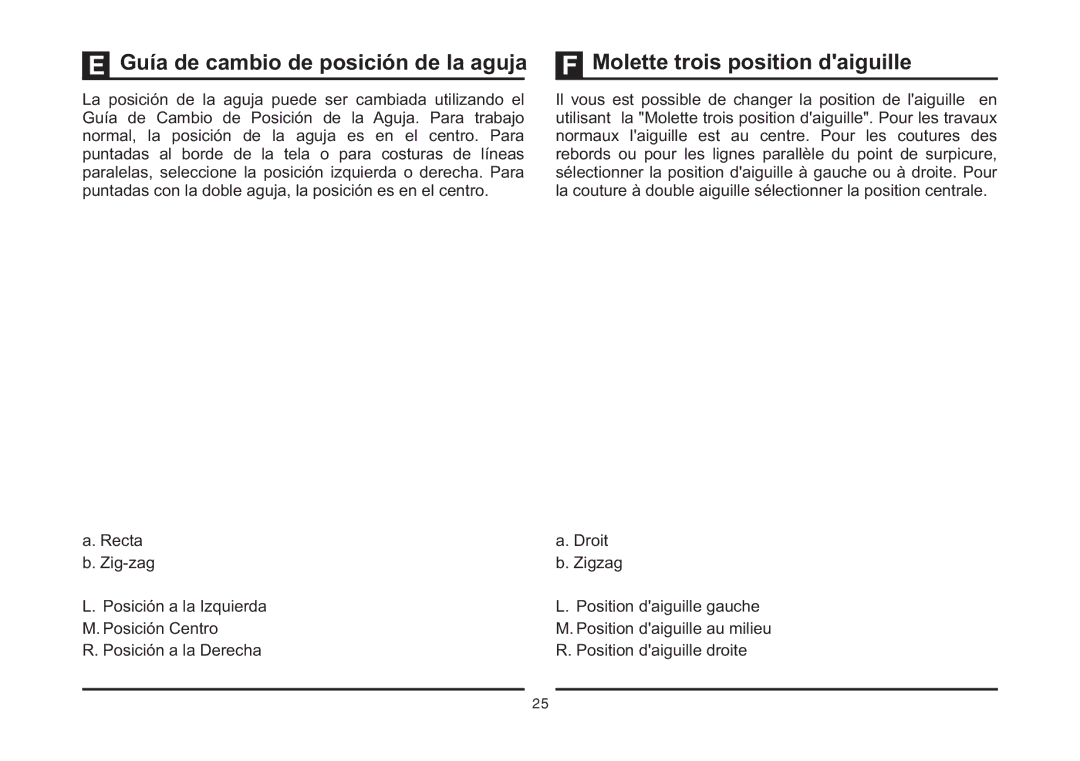 Singer 4411 instruction manual Guía de cambio de posición de la aguja, Molette trois position daiguille 