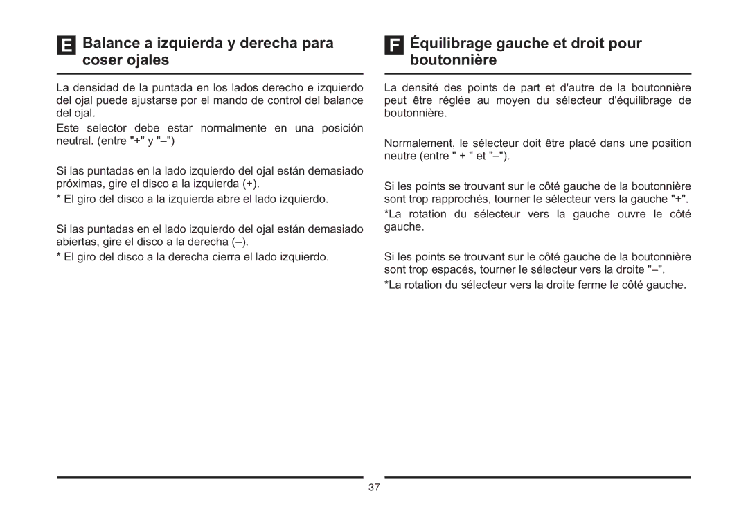 Singer 4411 Balance a izquierda y derecha para coser ojales, Équilibrage gauche et droit pour boutonnière 