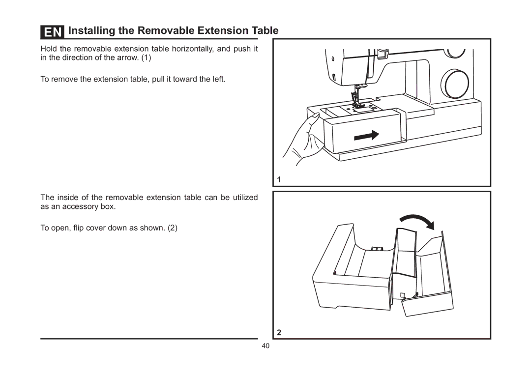 Singer 4411 instruction manual Installing the Removable Extension Table 