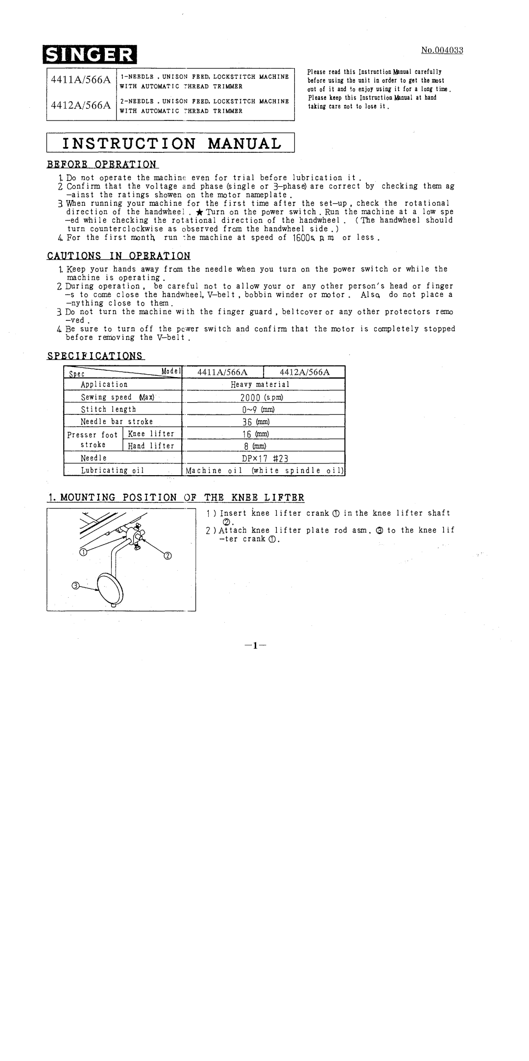 Singer 4411.CL manual 