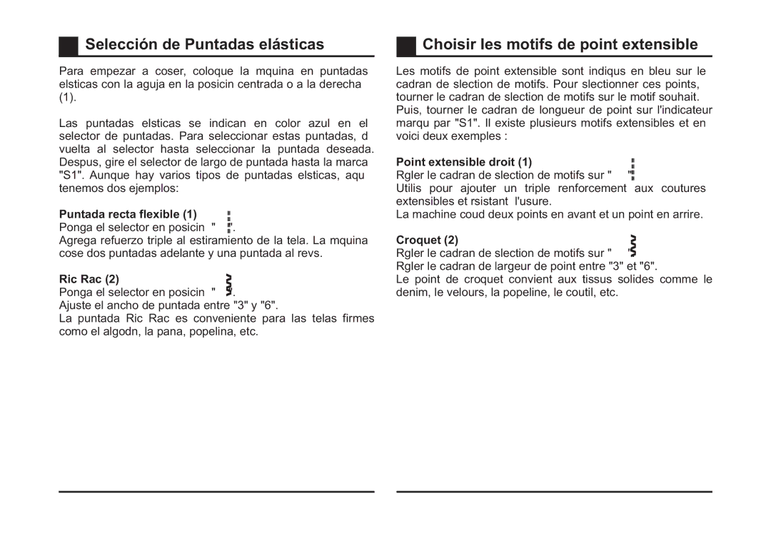 Singer 4423 Selección de Puntadas elásticas, Choisir les motifs de point extensible, Puntada recta flexible, Croquet 