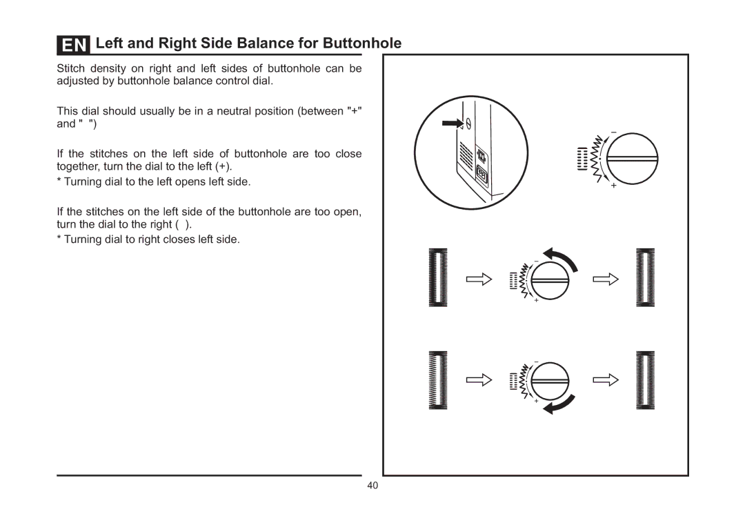 Singer 4423 instruction manual Left and Right Side Balance for Buttonhole 