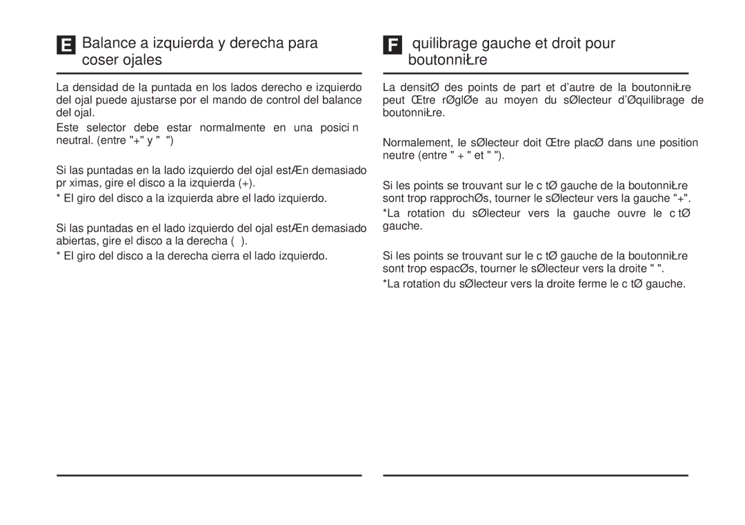 Singer 4423 Balance a izquierda y derecha para coser ojales, Équilibrage gauche et droit pour boutonnière 