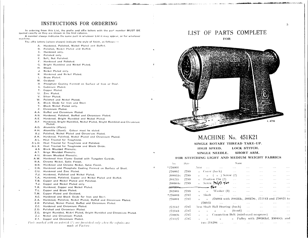 Singer 451K21 manual 