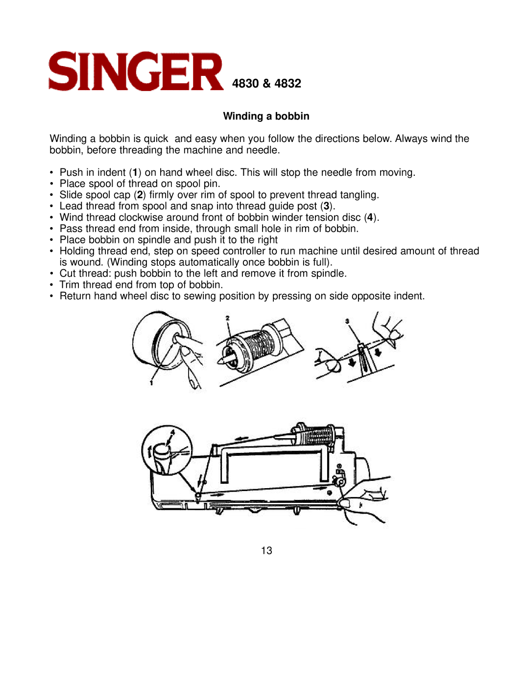 Singer 4832, 4830 instruction manual Winding a bobbin 