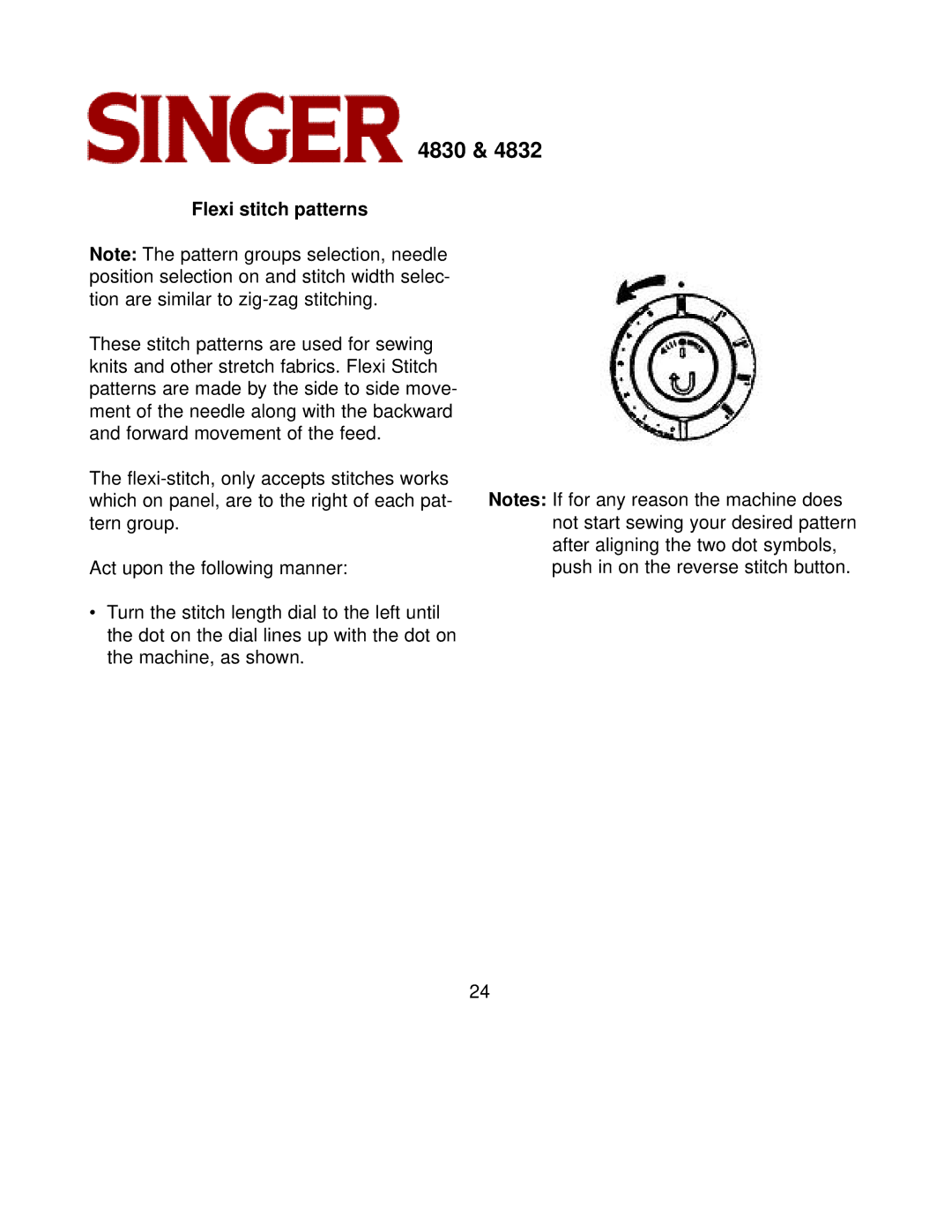 Singer 4830, 4832 instruction manual Flexi stitch patterns 