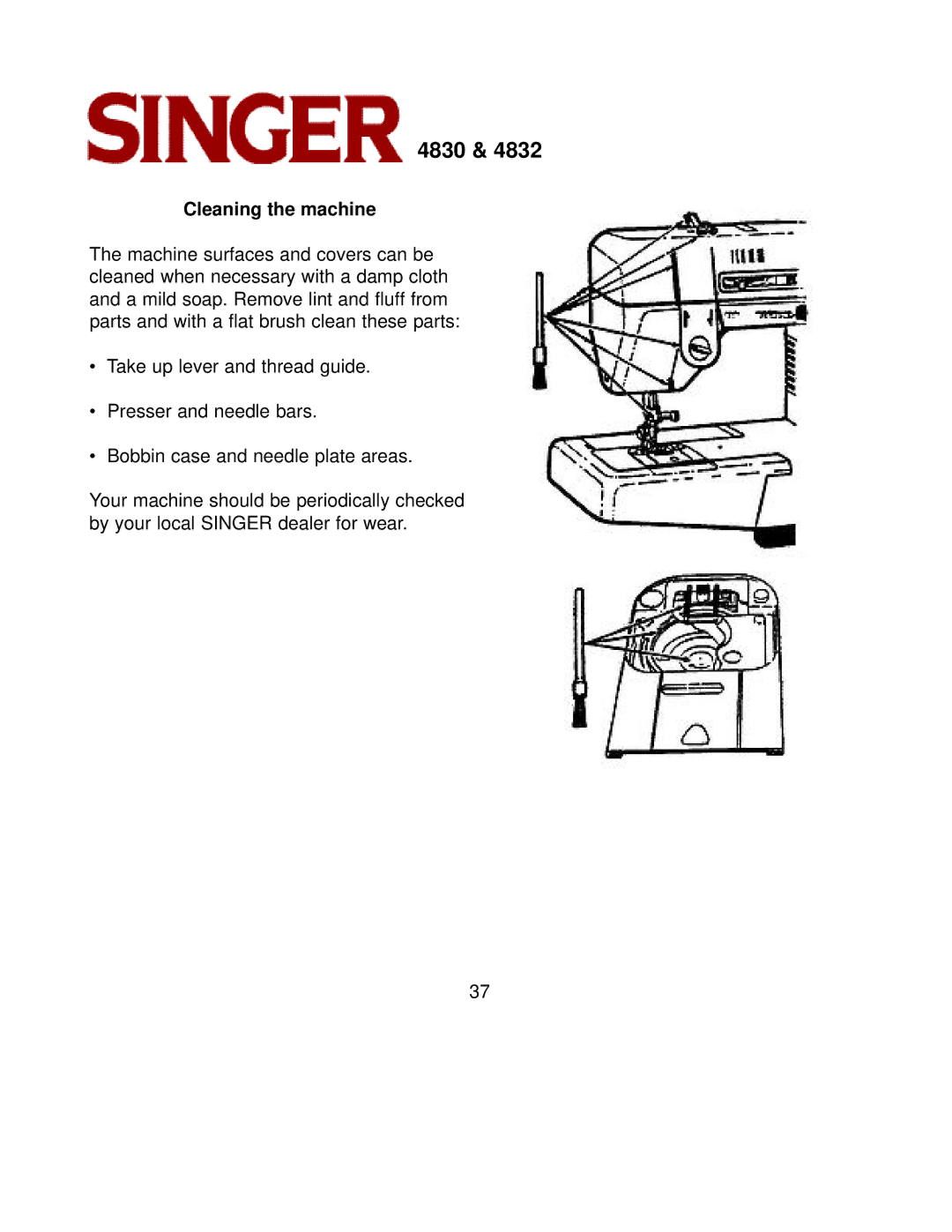 Singer 4832, 4830 instruction manual Cleaning the machine 