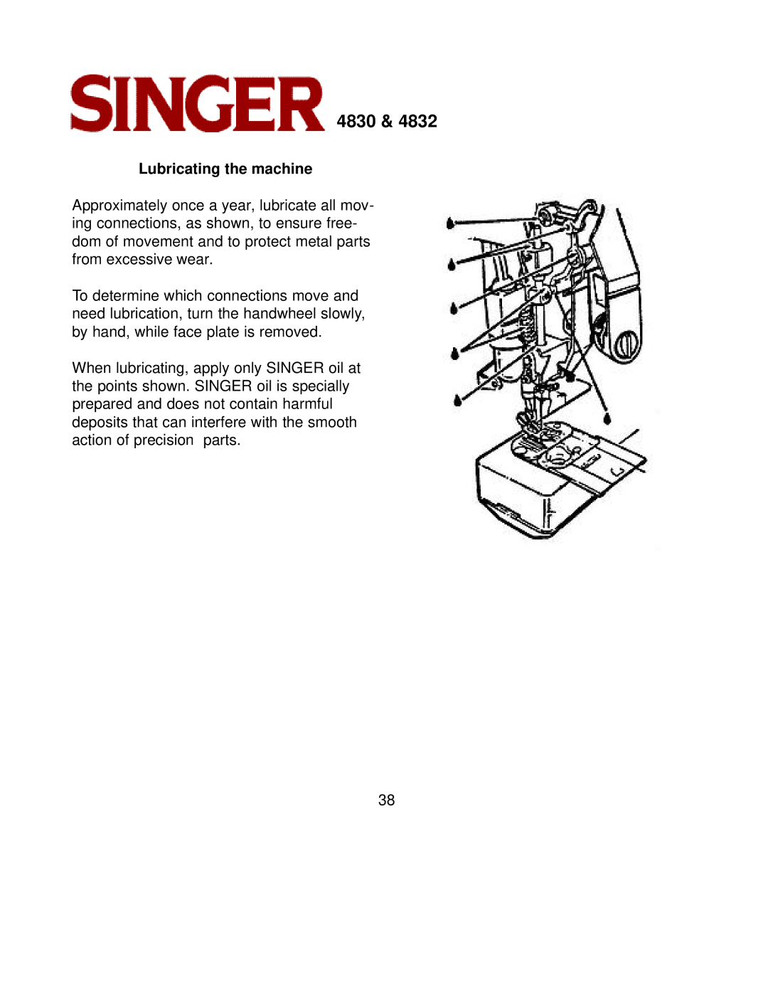 Singer 4830, 4832 instruction manual Lubricating the machine 