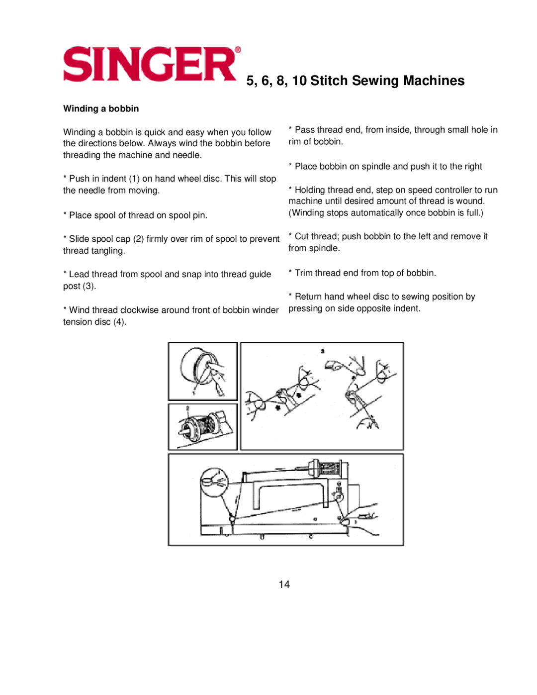 Singer 5, 6 instruction manual 8, 10 Stitch Sewing Machines, Winding a bobbin 