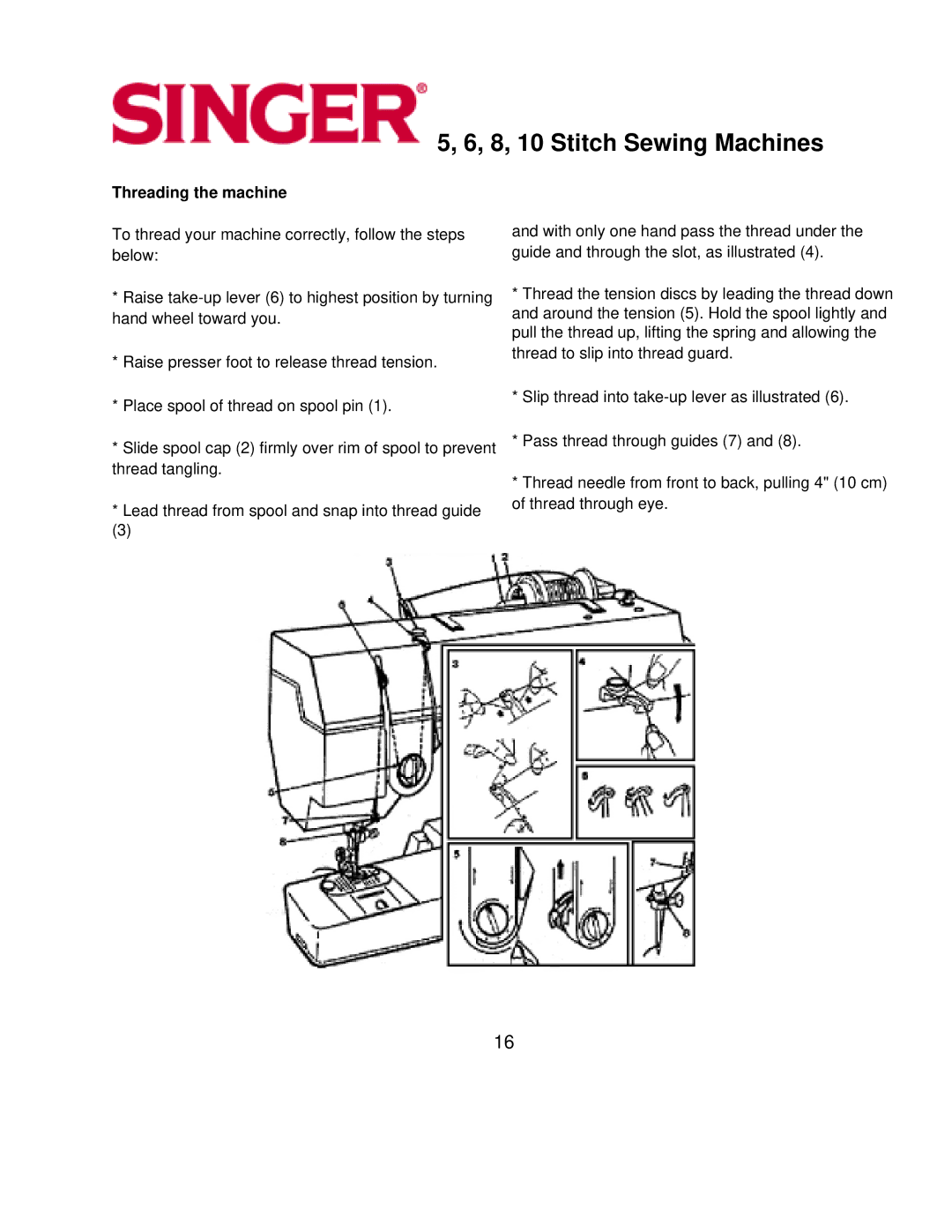 Singer 5, 6, 8, 10 instruction manual Threading the machine 