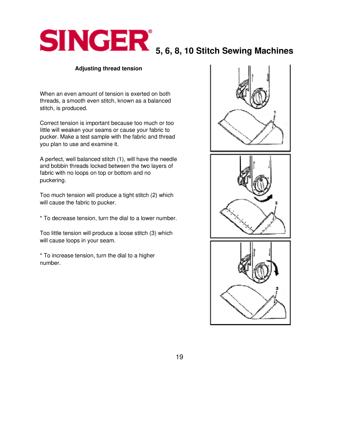 Singer 10, 5, 6, 8 instruction manual Adjusting thread tension 