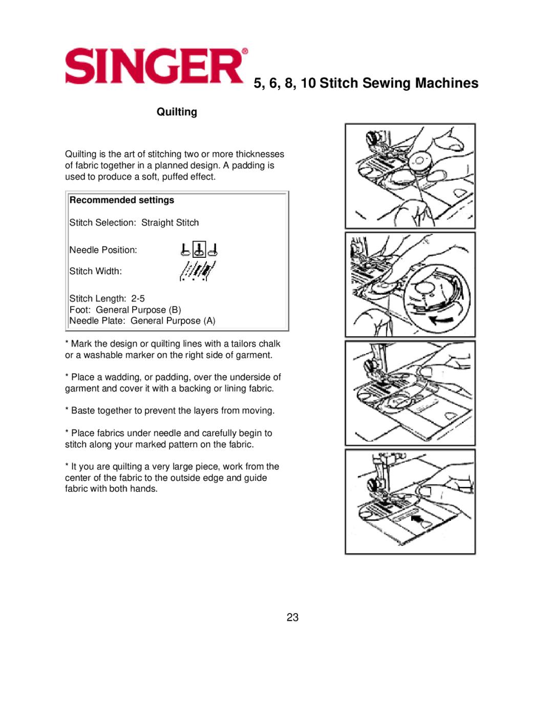 Singer 10, 5, 6, 8 instruction manual Quilting 