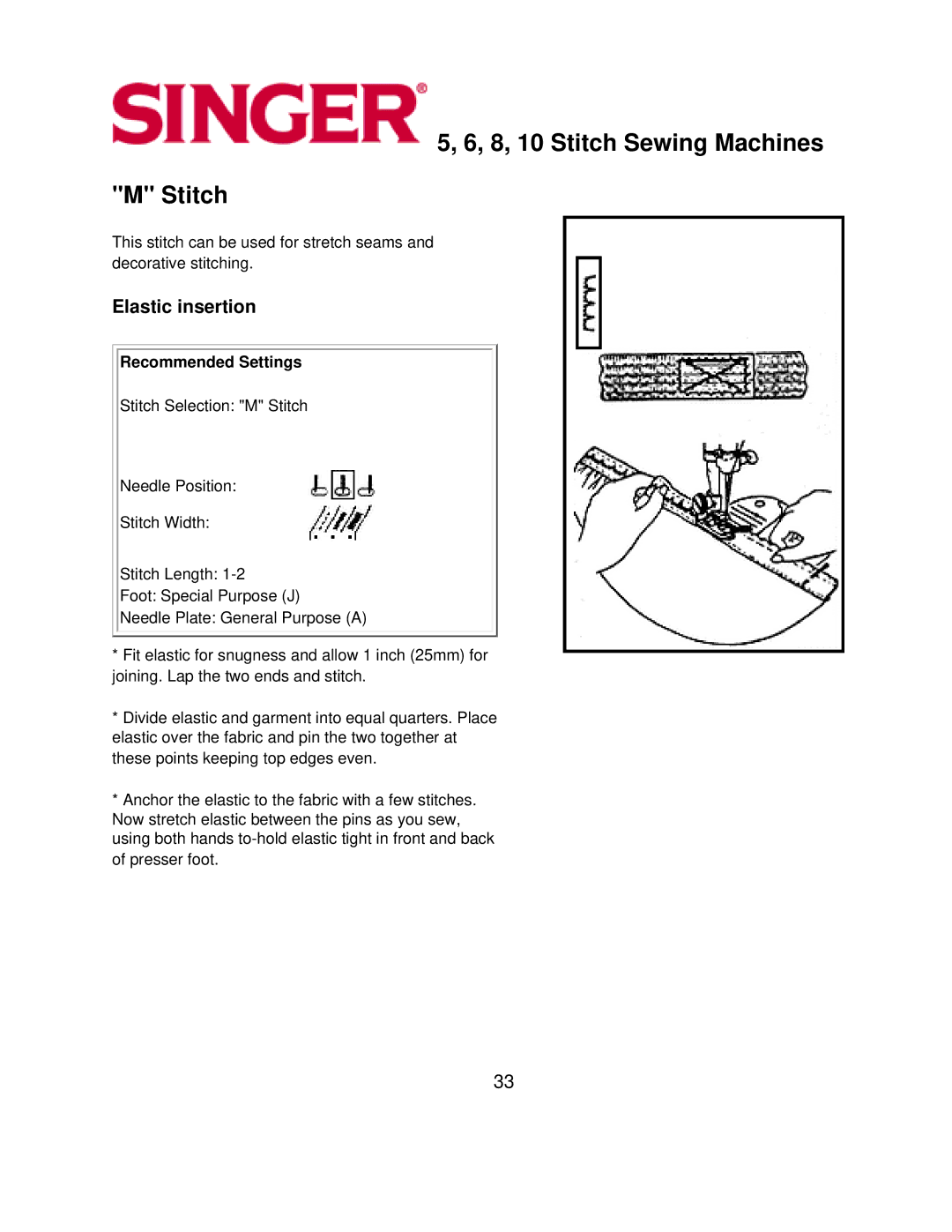 Singer 6, 5, 8, 10 instruction manual Elastic insertion 