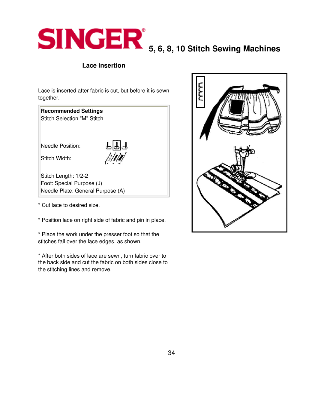 Singer 8, 5, 6, 10 instruction manual Lace insertion 