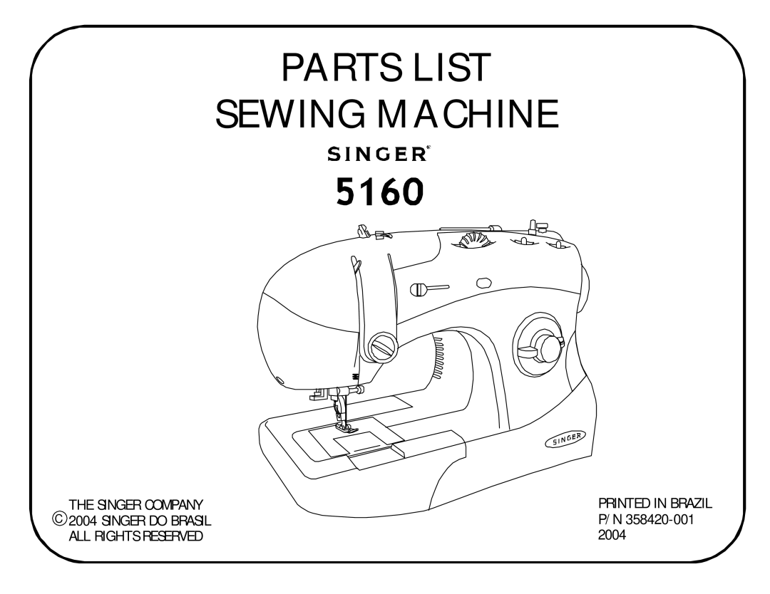 Singer 5160 manual Parts List Sewing Machine 