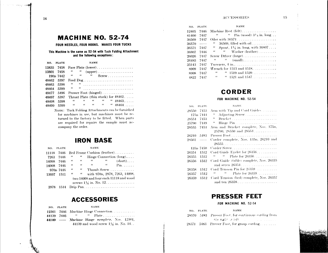 Singer 52-54, 52-74 manual 