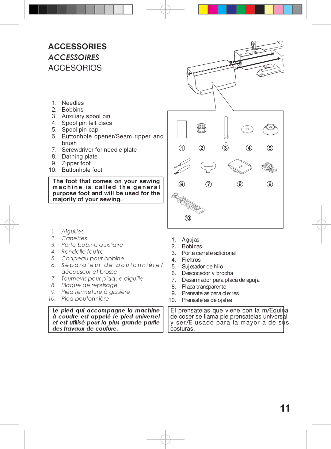 Singer 5400 instruction manual Accessories, Accesorios 