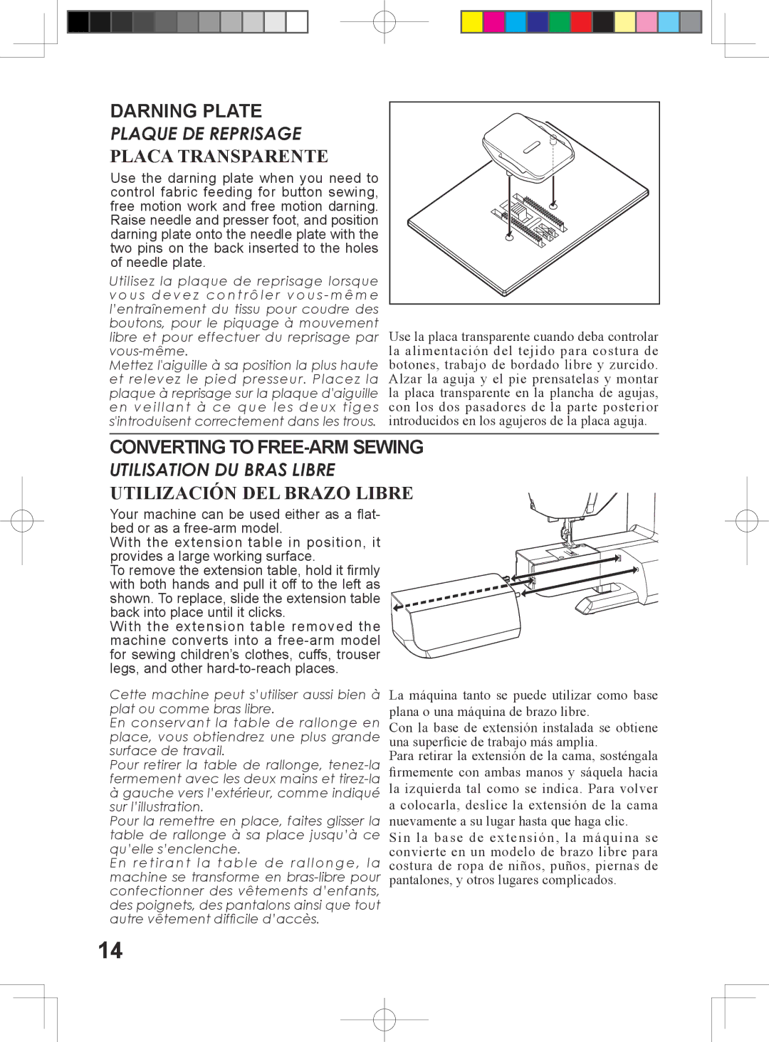 Singer 5400 Darning Plate, Placa Transparente, Converting to FREE-ARM Sewing, Utilización DEL Brazo Libre 