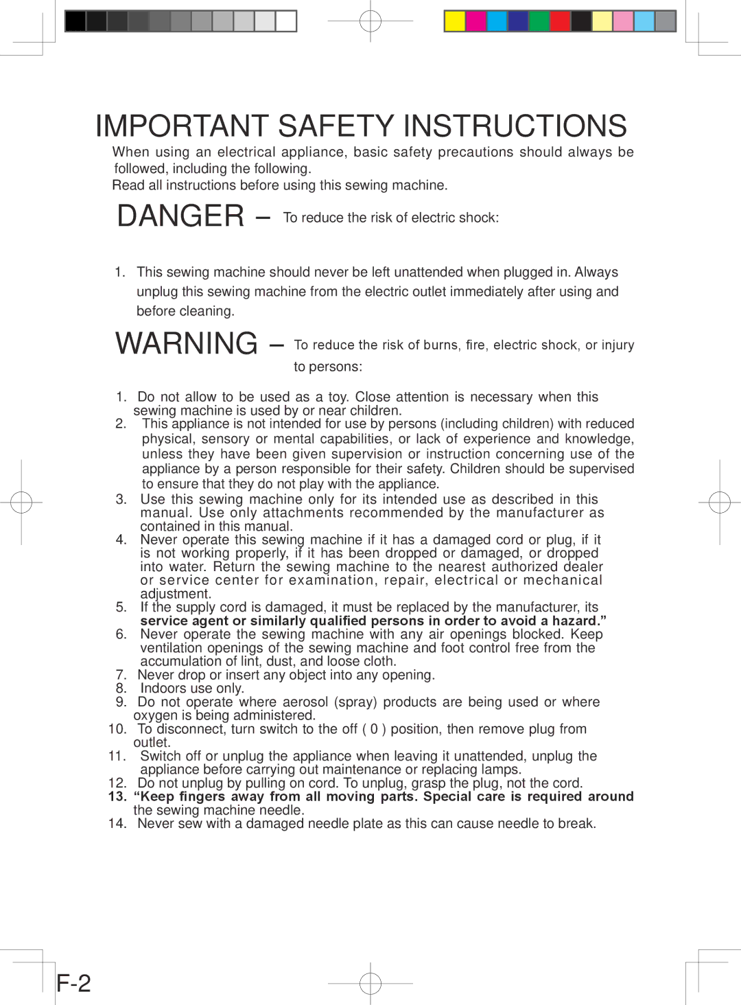 Singer 5400 instruction manual Important Safety Instructions 