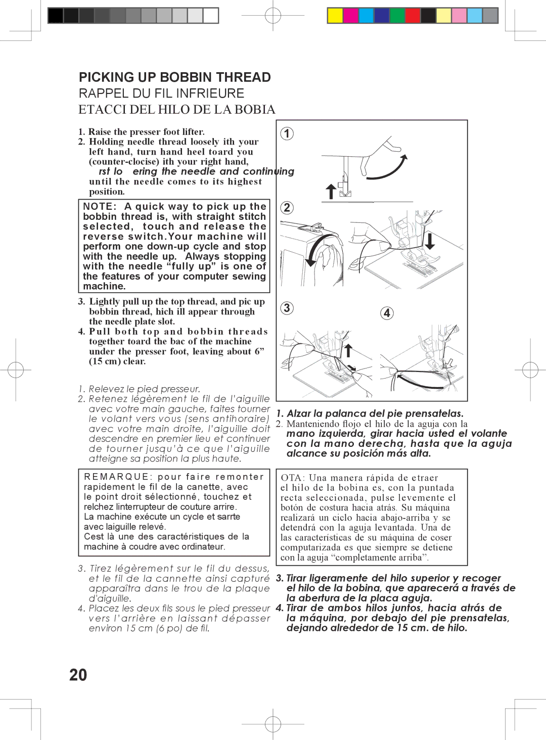 Singer 5400 instruction manual Picking UP Bobbin Thread, Extracción DEL Hilo DE LA Bobina 