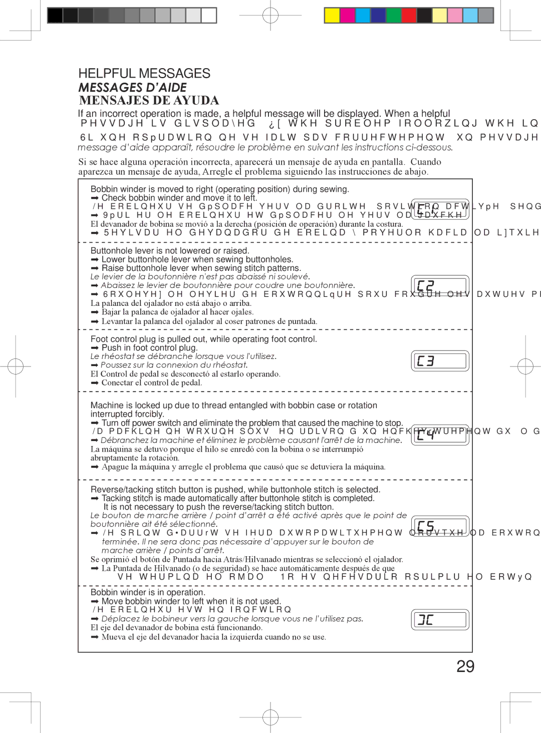 Singer 5400 instruction manual Helpful Messages, Mensajes DE Ayuda 