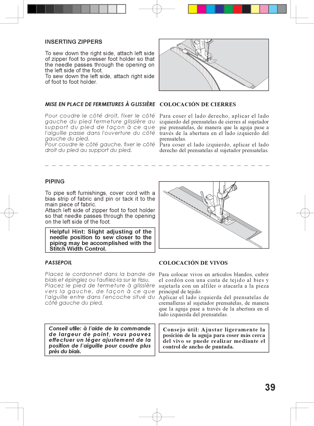 Singer 5400 instruction manual Inserting Zippers 