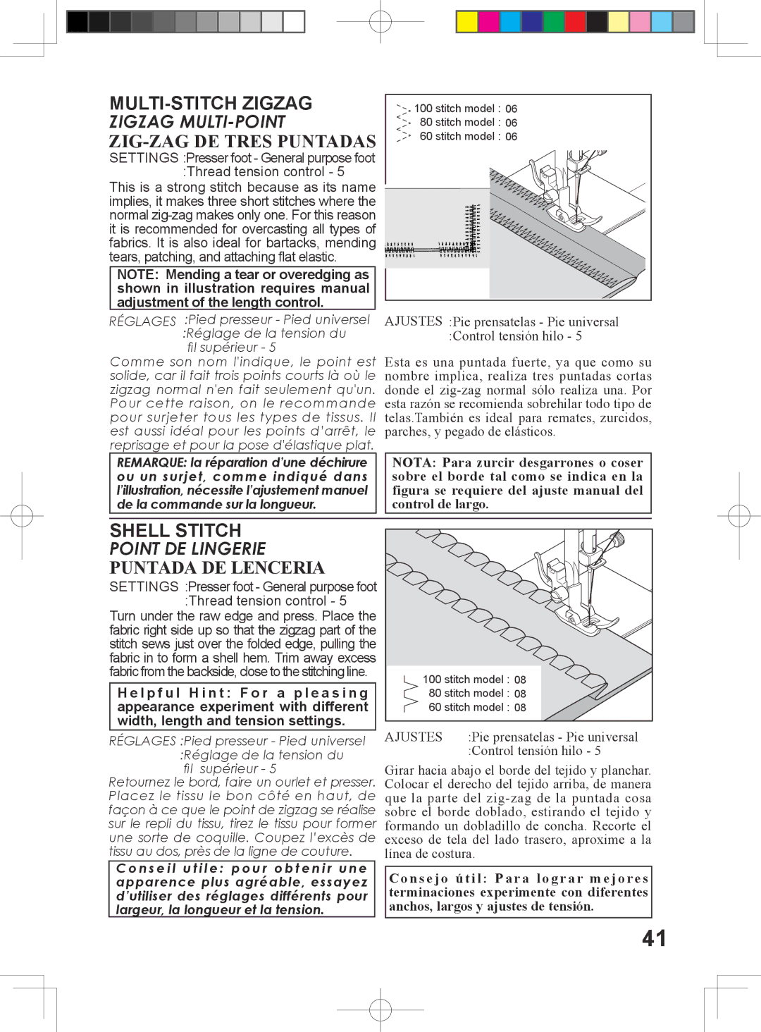 Singer 5400 instruction manual MULTI-STITCH Zigzag Zigzag MULTI-POINT, ZIG-ZAG DE Tres Puntadas 