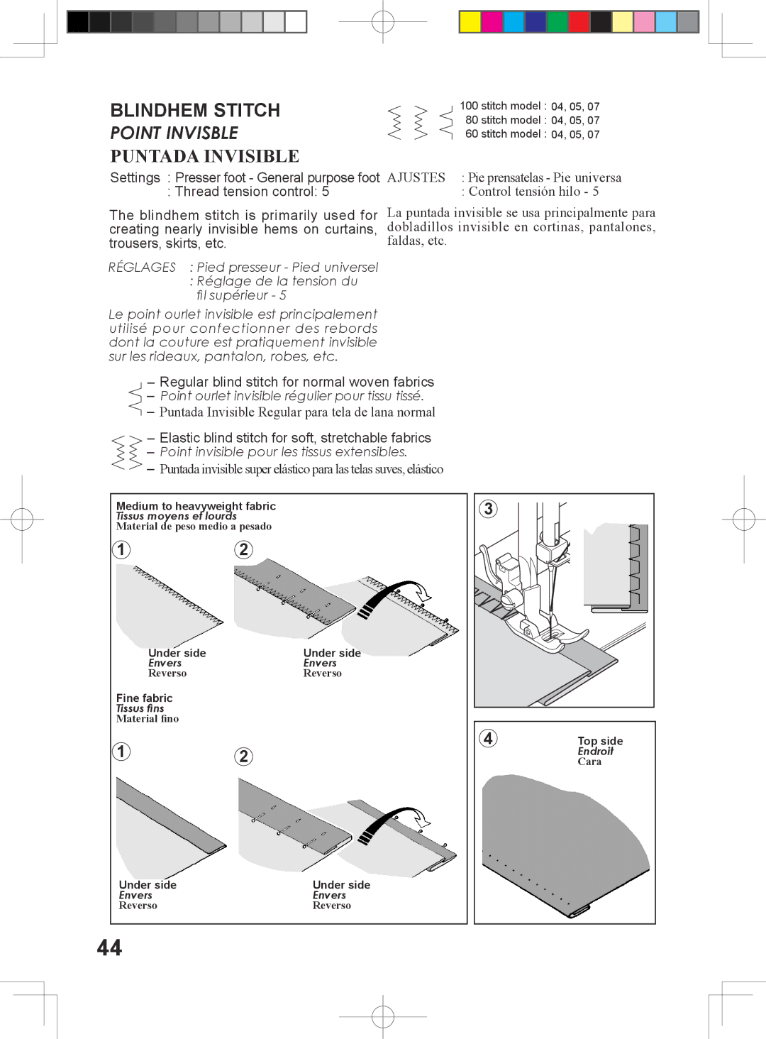 Singer 5400 instruction manual Blindhem Stitch, Puntada Invisible 