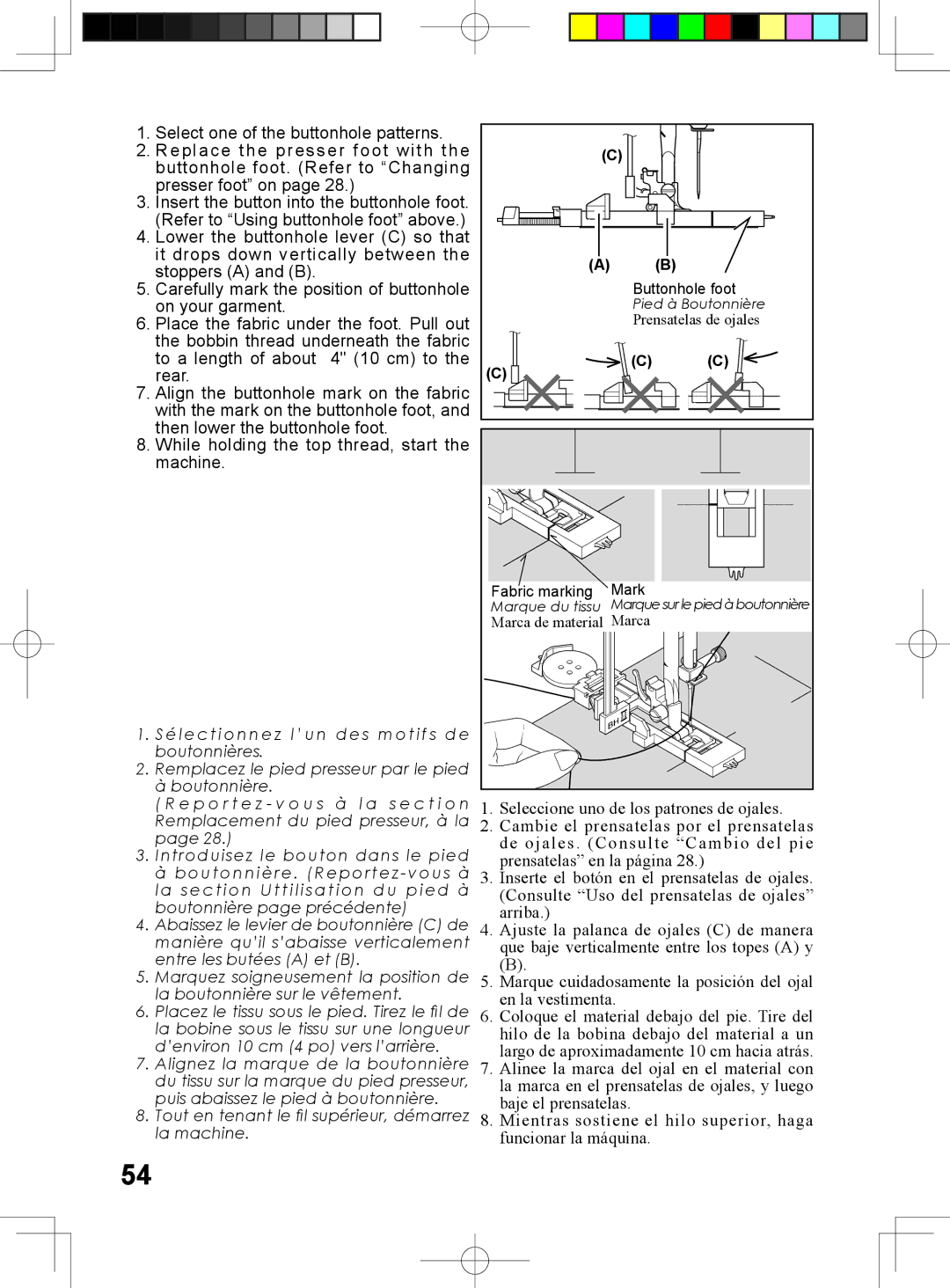 Singer 5400 instruction manual Buttonhole foot 