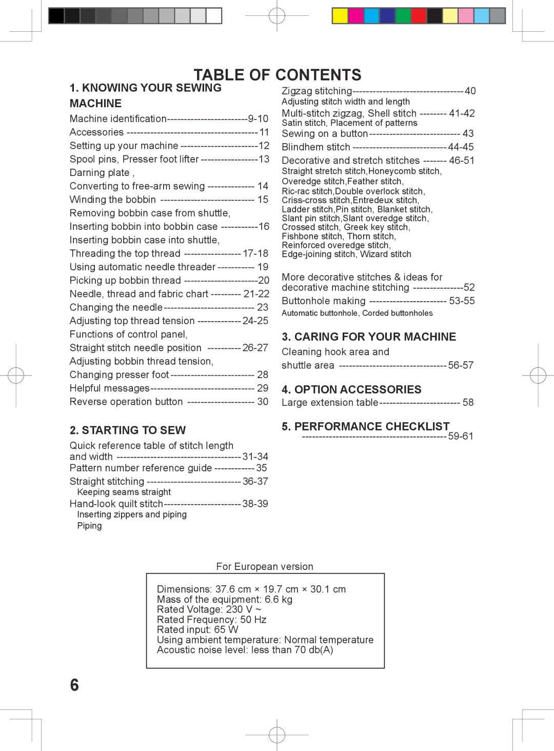 Singer 5400 instruction manual Table of Contents 